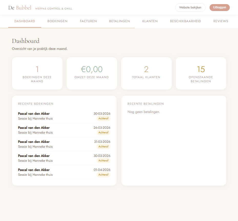Weppas Control & Chill — echt beheerpaneel van een klant
