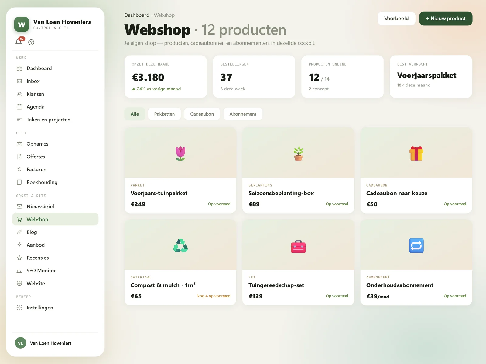 Webshop-beheer met producten en voorraad