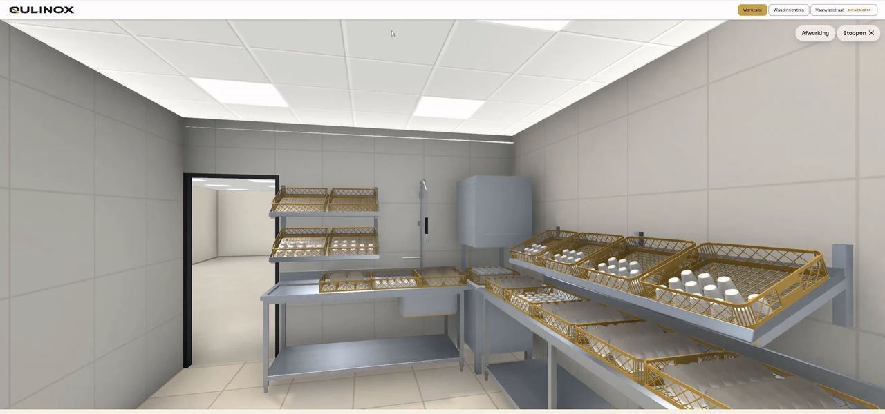De rondloopweergave van de Qulinox-configurator: door de keuken lopen op ooghoogte